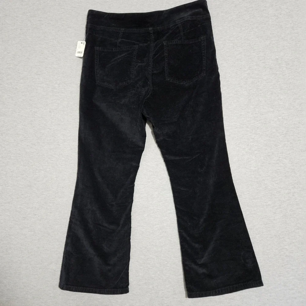 Free‎ People Corduroy Flare Pull On Pants High Rise Side Zip Black Womens L NWT